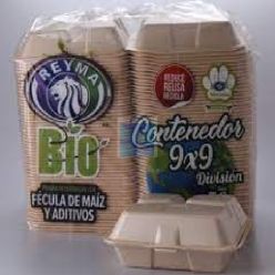 CHAROLA BIODEGRADABLE 9X9 C/DIVISION PAQUETE C/100 PIEZAS